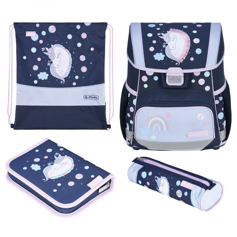 Herlitz Loop Plus Unicorn Dreams pradinės mokyklos kuprinės rinkinys, tamsiai mėlynos/rožinės spalvos