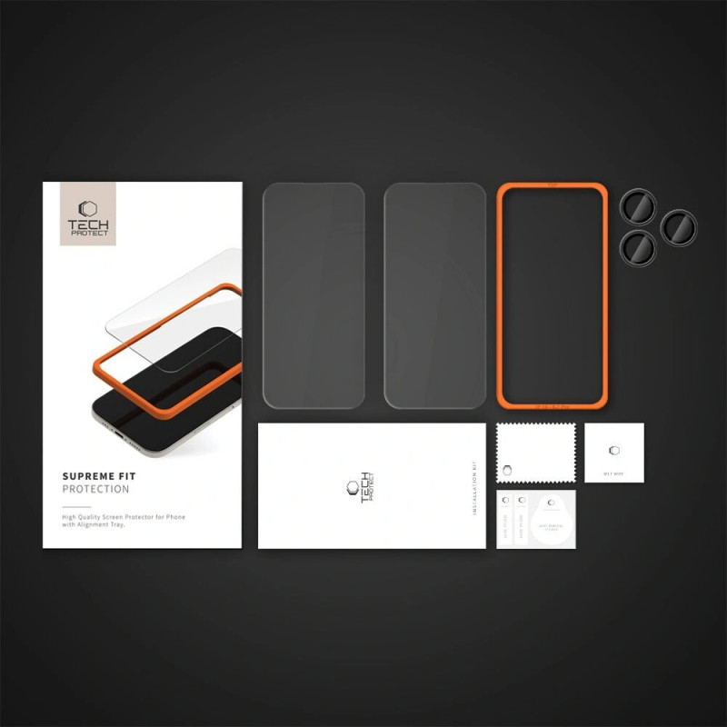 Tech-Protect Supreme Set grūdintas stiklas, skirtas Apple iPhone 16 Pro Max, permatomas (3 vnt.)