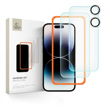 Tech-Protect Supreme Set grūdintas stiklas, skirtas Apple iPhone 16, permatomas (3 vnt.)