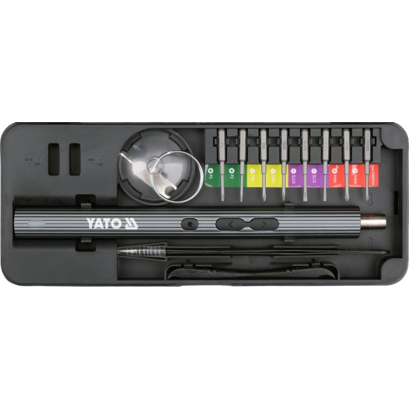 YATO YT-25770 atsuktuvų rinkinys su antgaliais, 3.7 V, 56 vnt.