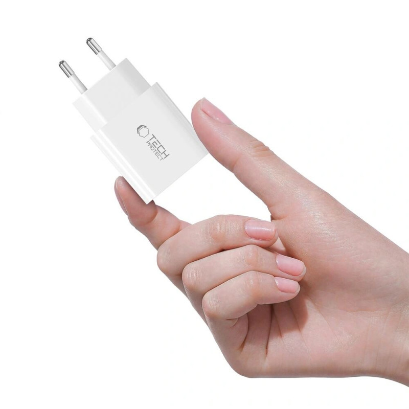 Tech-Protect NC20W 1 prievado USB-C sieninis įkroviklis PD20W su USB-C / USB-C kabeliu, baltas