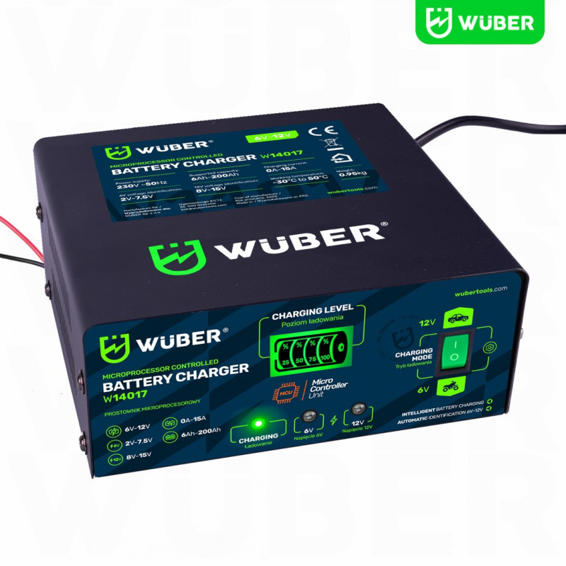 Wuber W14017 mikroprocesorinis akumuliatoriaus įkroviklis, 6-12 V, 15 A