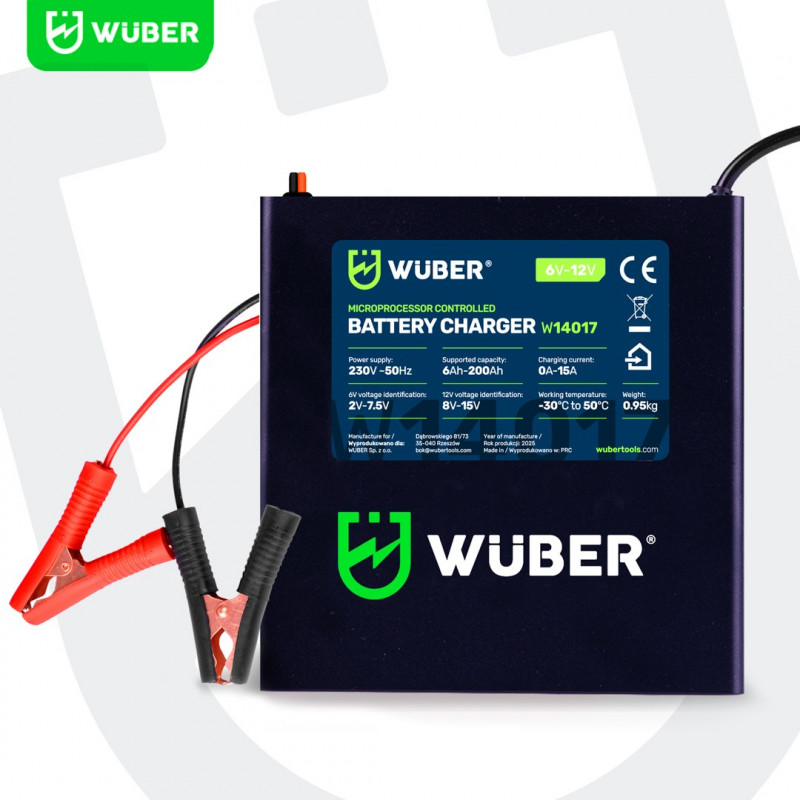 Wuber W14017 mikroprocesorinis akumuliatoriaus įkroviklis, 6-12 V, 15 A