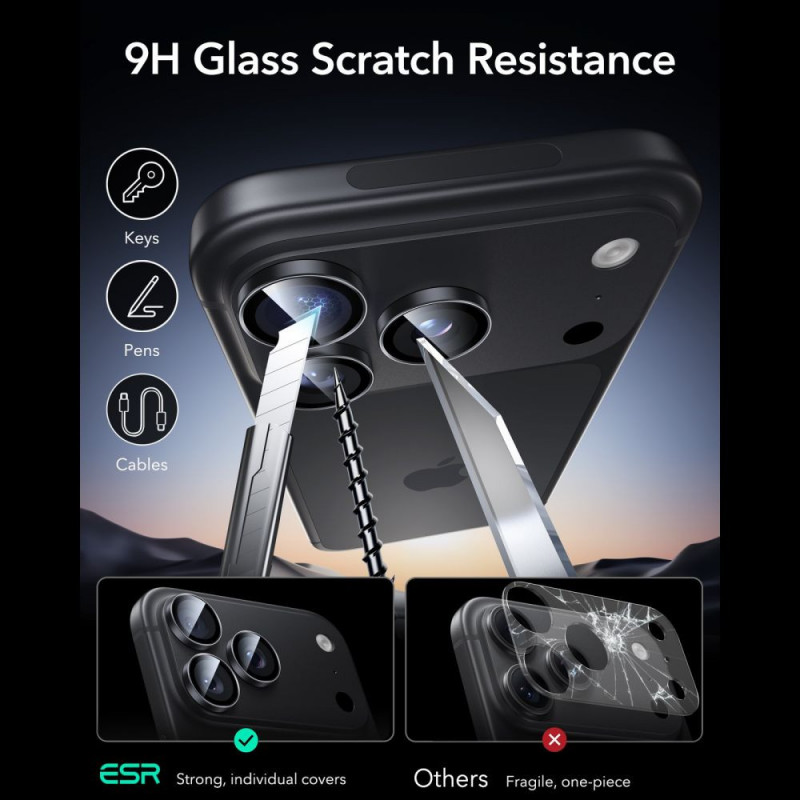 ESR Armorite fotoaparato apsauga, skirta Apple iPhone 18 Pro / 18 Pro Max, juoda, 2 vienetų rinkinys