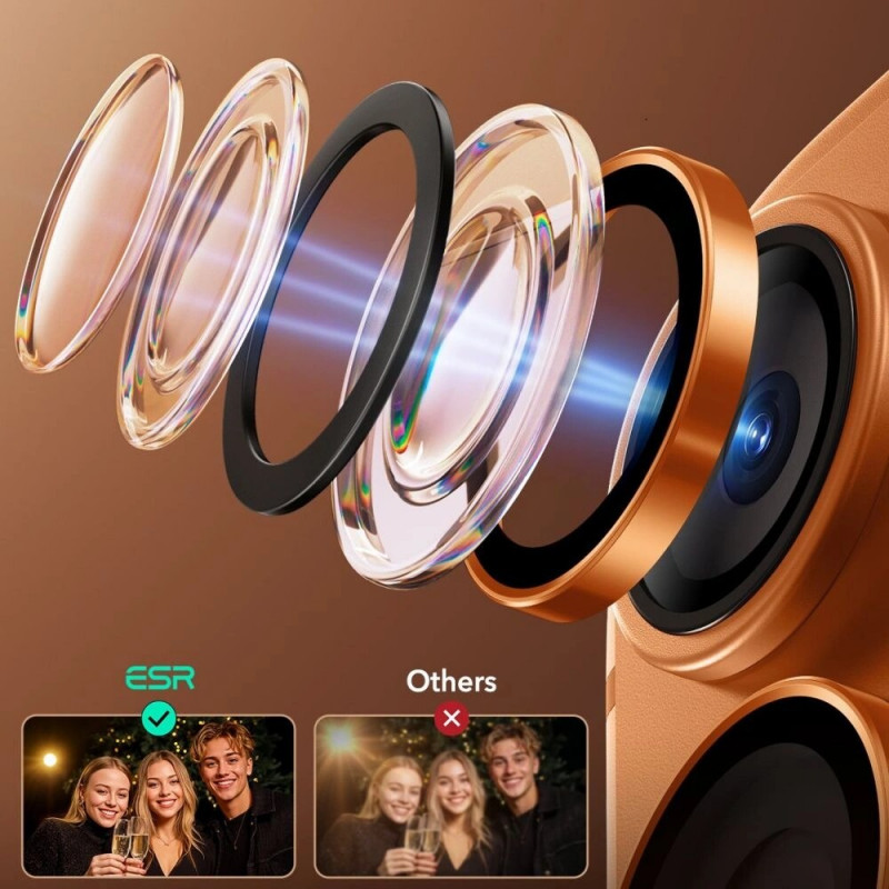 ESR Armorite fotoaparato objektyvo apsauga, skirta Apple iPhone 14 Pro / Max / 15 Pro / Max / 16 Pro / Max / 17 Pro / Max, oranžinė