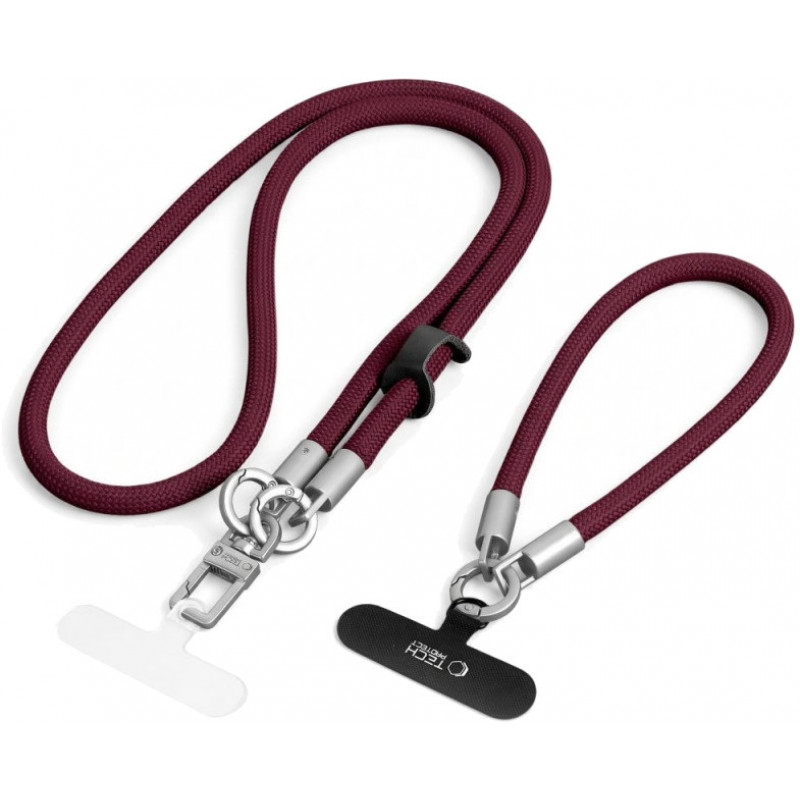 Tech-Protect C10S Rope kryžminė ir riešo telefono pakabuko rinkinys, Burgundy/Titanium