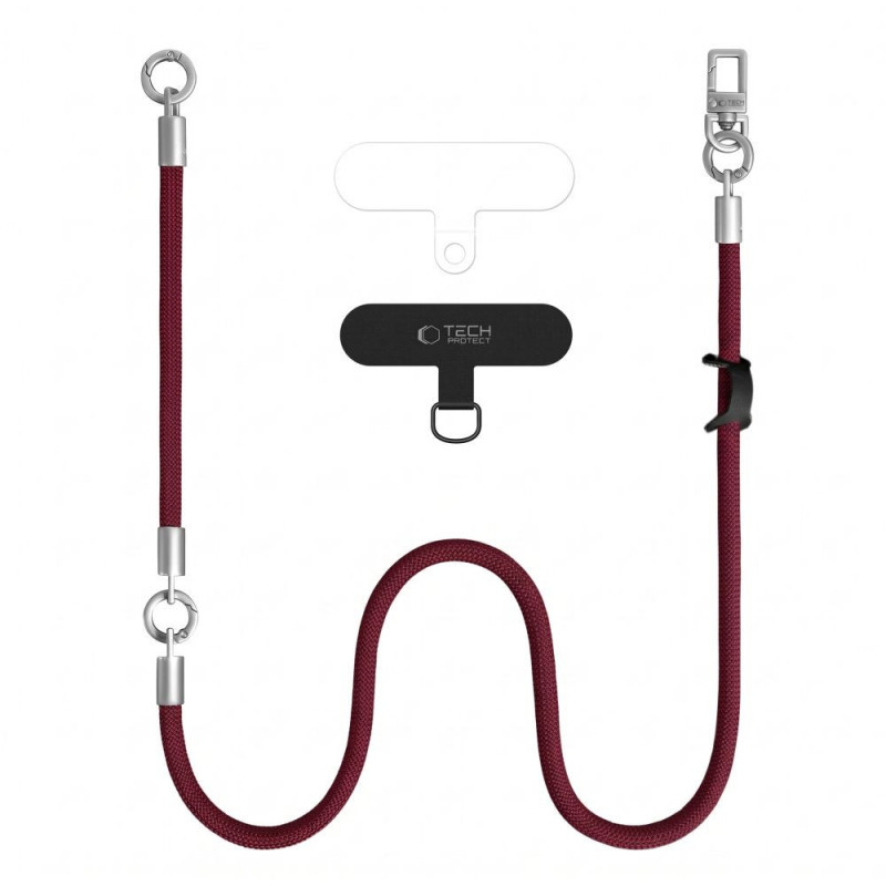 Tech-Protect C10S Rope kryžminė ir riešo telefono pakabuko rinkinys, Burgundy/Titanium