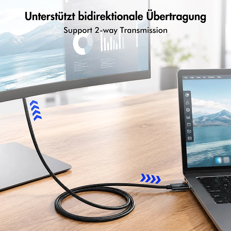 LogiLink CUA0121 USB 3.2 Gen2 Type-C kabelis, C/M į DP/M, bi-di, 8K/60 Hz, metalinis, juodas, 3 m