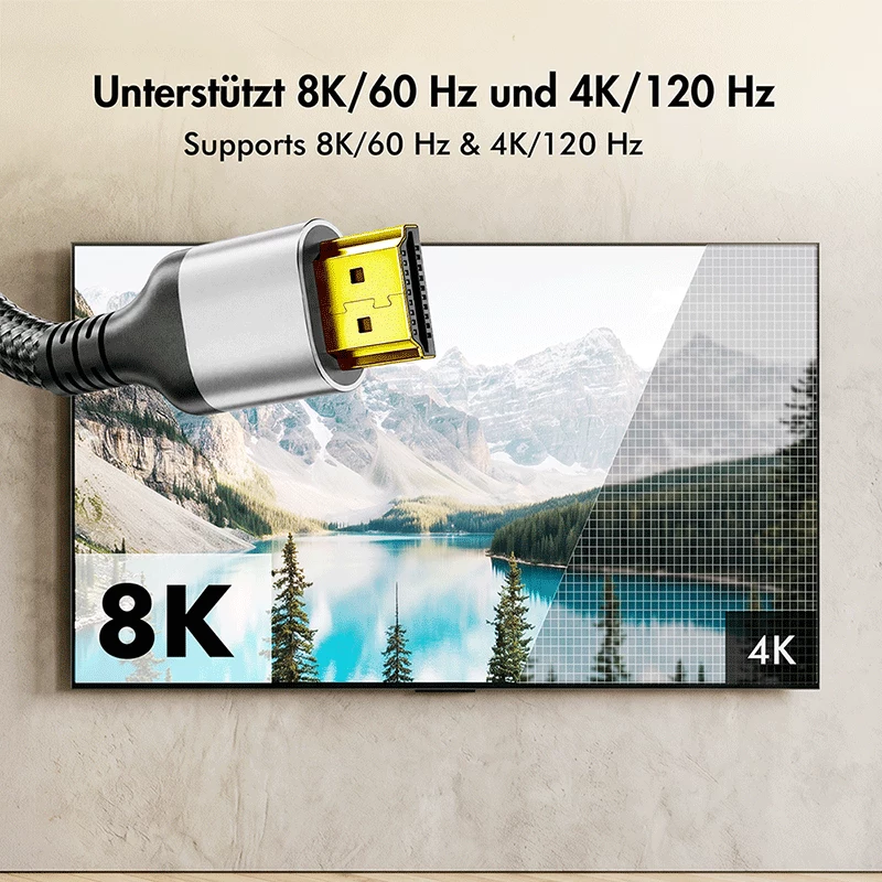 LogiLink CH0121 HDMI kabelis, A/M–A/M, 8K/60 Hz, 48 Gbps, metalas, nailonas, juodas/pilkas, 1 m