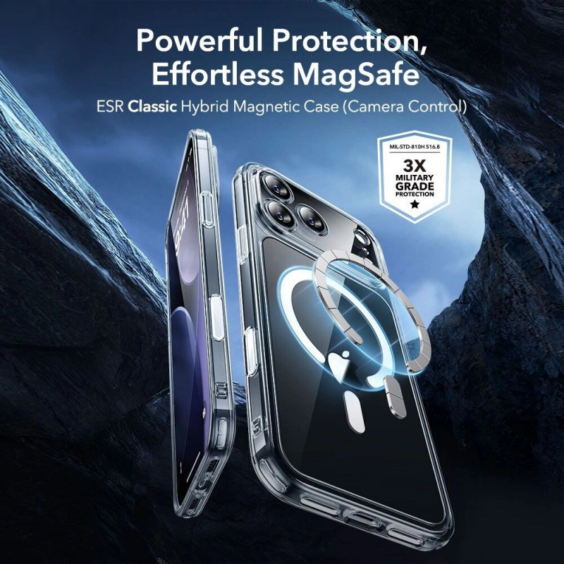 ESR Classic Hybrid MagSafe dėklas su grūdintu stiklu, skirtas Apple iPhone 17 Pro Max, permatomas