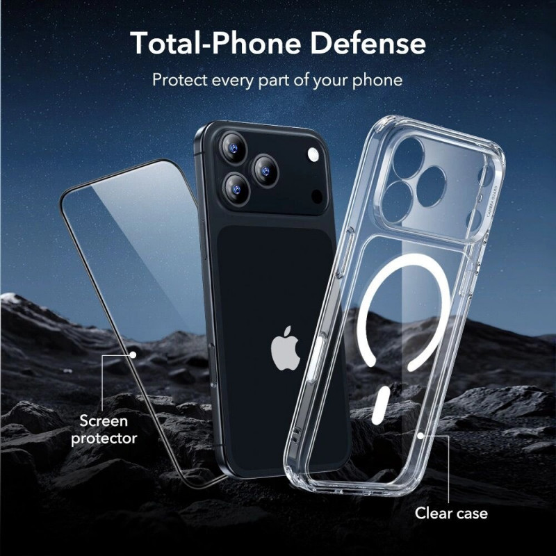 ESR Classic Hybrid MagSafe dėklas su grūdintu stiklu, skirtas Apple iPhone 17 Pro Max, permatomas