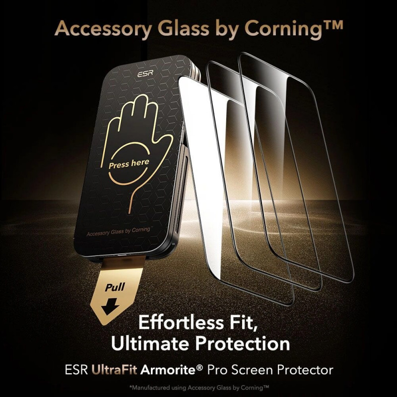 ESR UltraFit Armorite Pro grūdintas stiklas, skirtas Apple iPhone 16 Pro / 17, permatomas, Glass by Corning (ESR926)