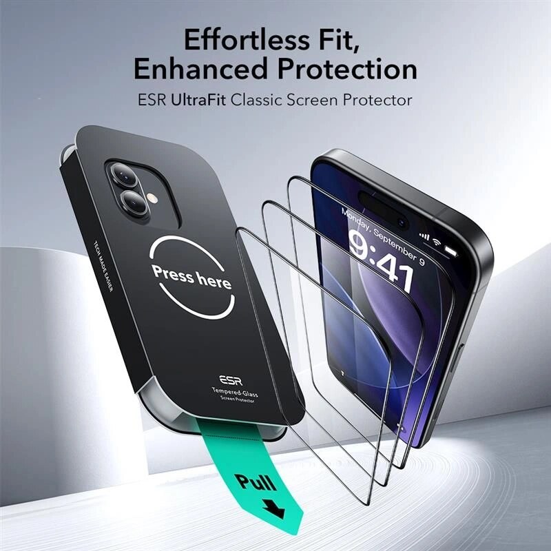 ESR UltraFit grūdintas stiklas, skirtas Apple iPhone 16 Pro / 17, permatomas (2 vnt.) (ESR922)