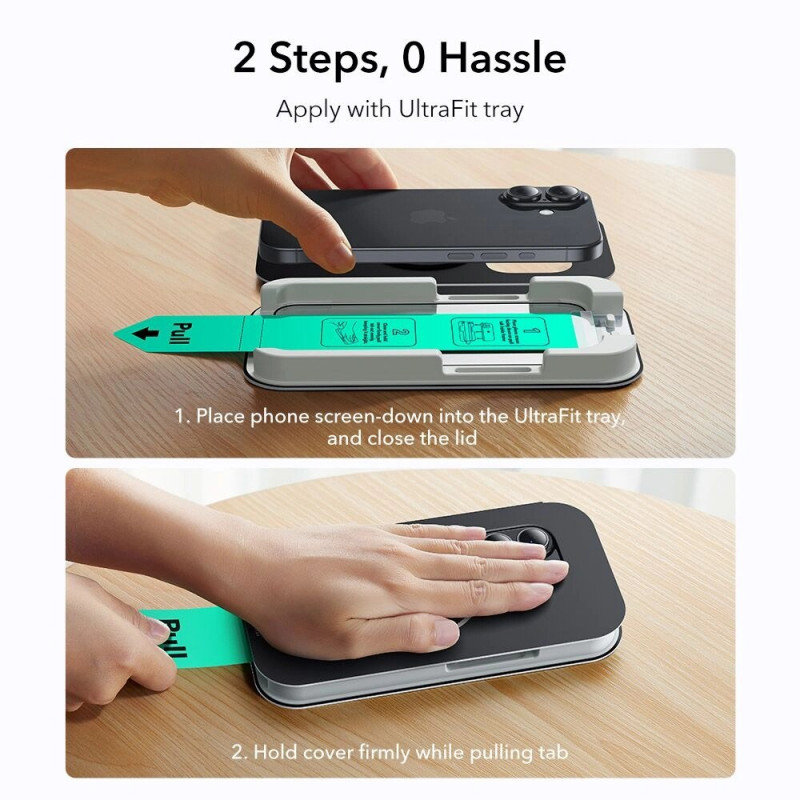 ESR UltraFit grūdintas stiklas, skirtas Apple iPhone 16 Pro / 17, permatomas (2 vnt.) (ESR922)