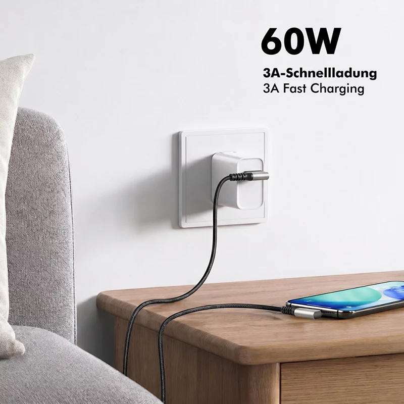 LogiLink CU0473 USB 3.2 Gen1 Type-C kabelis, A/M 90° į C/M 90°, 5 Gbps, 60 W, metalinis, sidabrinis/juodas, 2 m