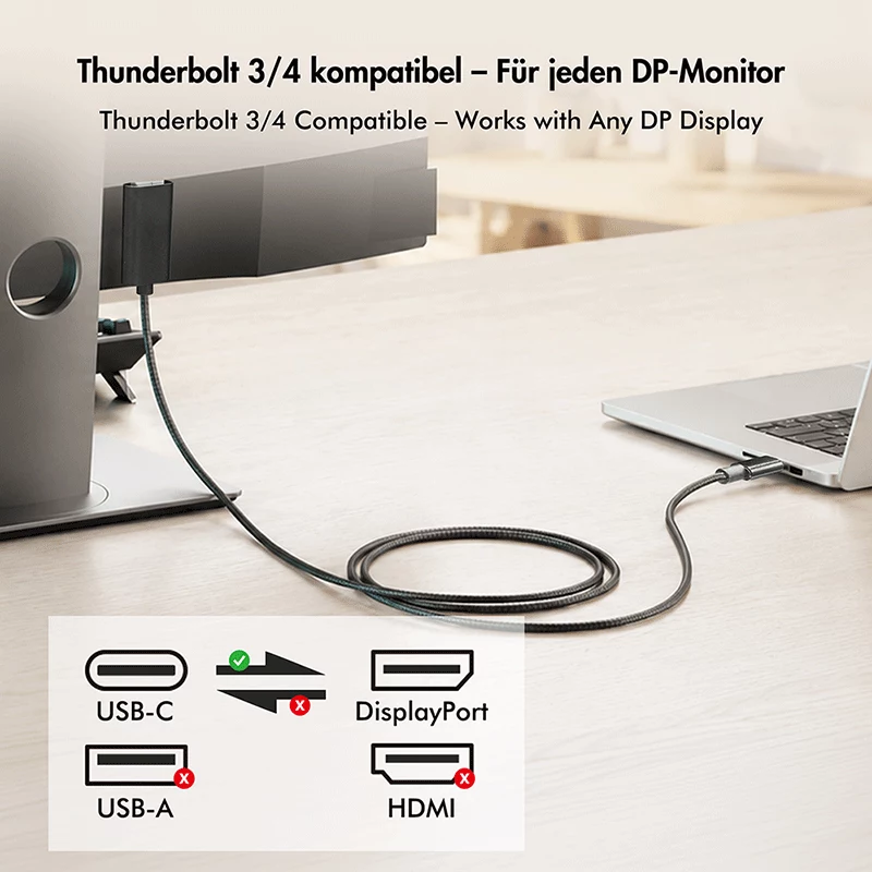 Logilink CUA0131 USB 3.2 Gen2 Type-C kabelis, C/M į DP/M, 8K/60 Hz, nailonas, metalas, juodas, 2 m