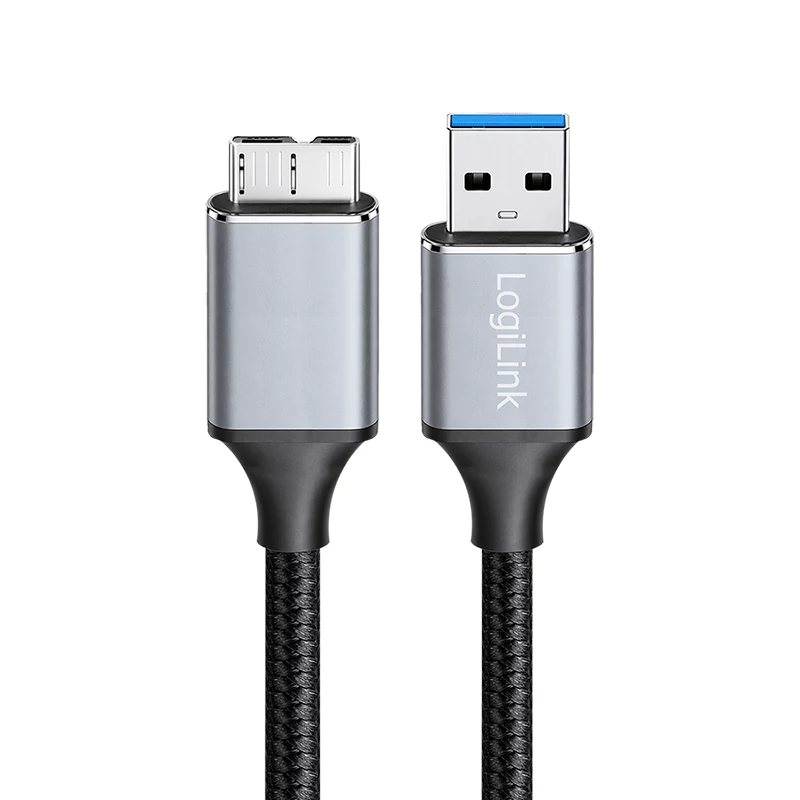 Logilink CU0291 USB 3.0 kabelis, A/M į Micro-USB/M, 5 Gbps, nailonas, metalas, juodas/sidabrinis, 2 m