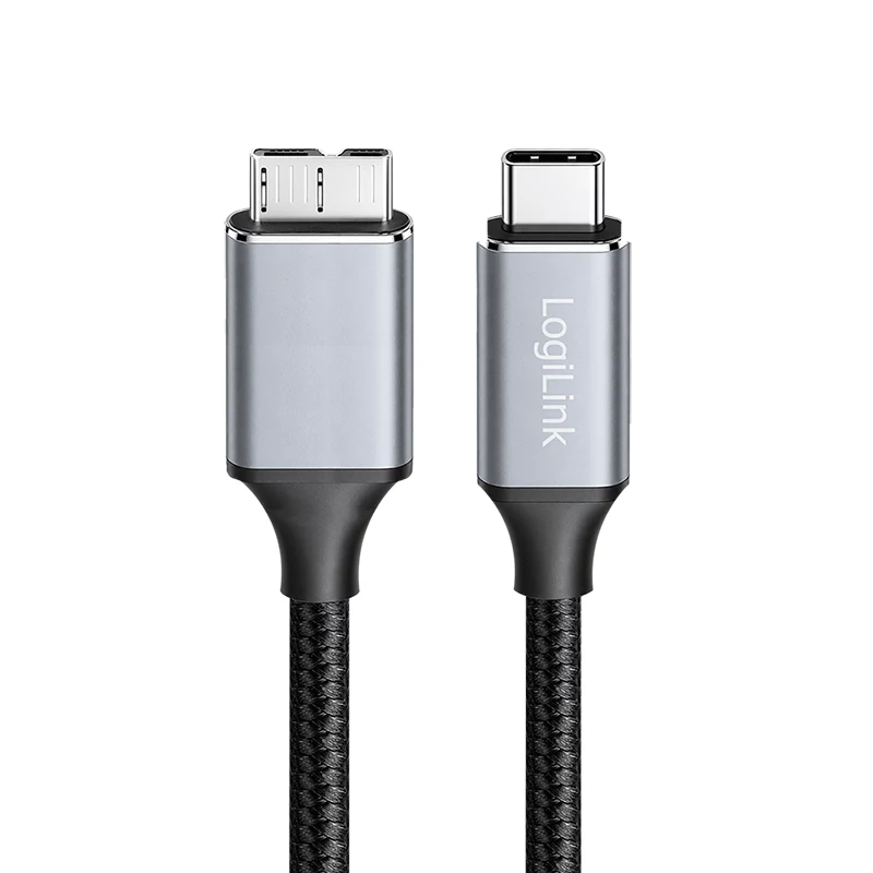 Logilink CU0199 USB 3.2 Gen1 Type-C kabelis, C/M į Micro-USB/M, 5 Gbps, nailonas, metalas, juodas/sidabrinis, 2 m