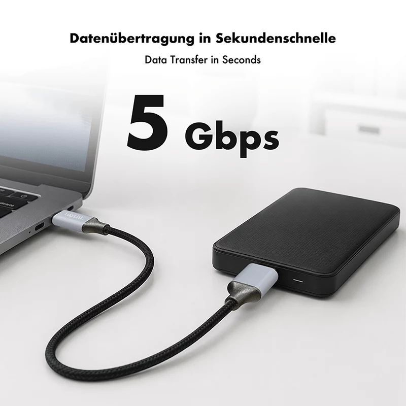 Logilink CU0199 USB 3.2 Gen1 Type-C kabelis, C/M į Micro-USB/M, 5 Gbps, nailonas, metalas, juodas/sidabrinis, 2 m