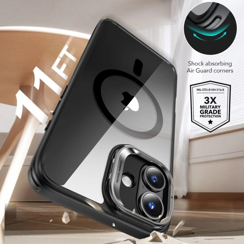 ESR Classic Hybrid Kickstand HaloLock MagSafe dėklas su grūdintu stiklu, skirtas Apple iPhone 16 Plus, permatomas/juodas