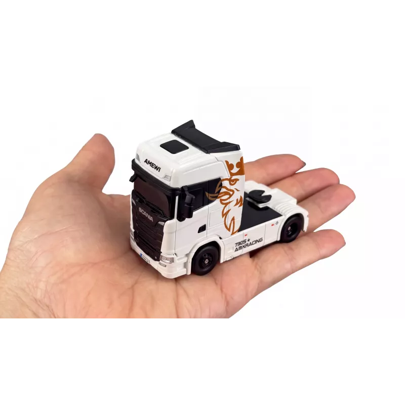 Amewi Mini-Scania 730 S su dėžiniu priekabos puspriekabe 1:64 RTR, baltas (22784)