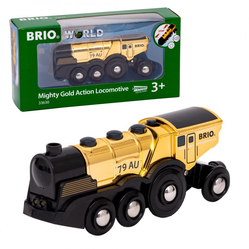 BRIO World auksinis akumuliatorinis lokomotyvas su šviesa ir garsu (33630)