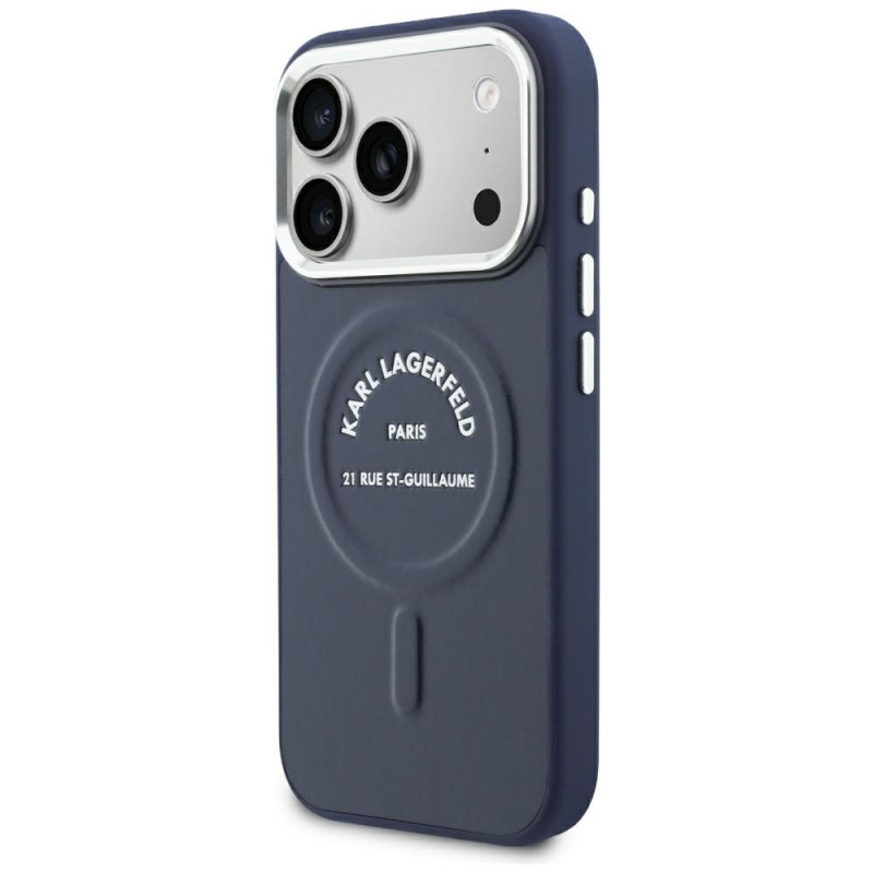 Dėklas Karl Lagerfeld Embossed Open Ring RSG Logo MagSafe Apple iPhone 18 Pro Max / 17 Pro Max, mėlynas (KF003292-0)