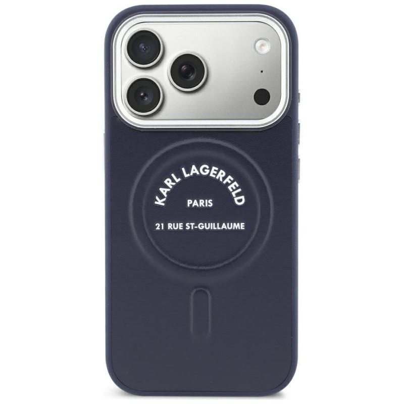 Dėklas Karl Lagerfeld Embossed Open Ring RSG Logo MagSafe Apple iPhone 18 Pro Max / 17 Pro Max, mėlynas (KF003292-0)