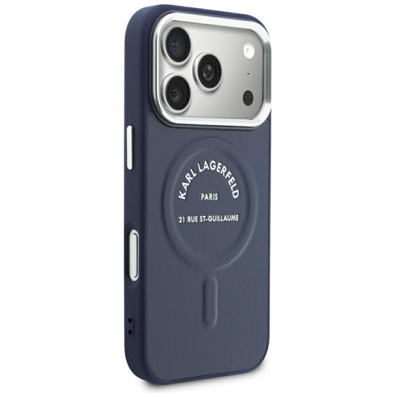 Dėklas Karl Lagerfeld Embossed Open Ring RSG Logo MagSafe Apple iPhone 18 Pro Max / 17 Pro Max, mėlynas (KF003292-0)