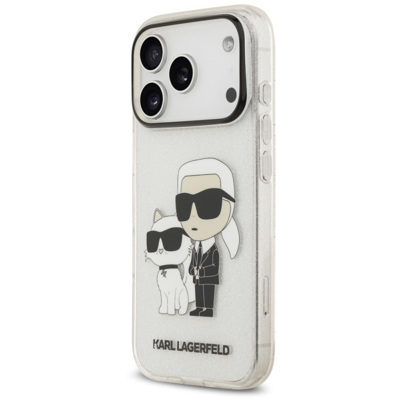 Karl Lagerfeld IML NFT Glitter Karl&Choupette dėklas KF003400, skirtas Apple iPhone 18 Pro Max / 17 Pro Max, skaidrus
