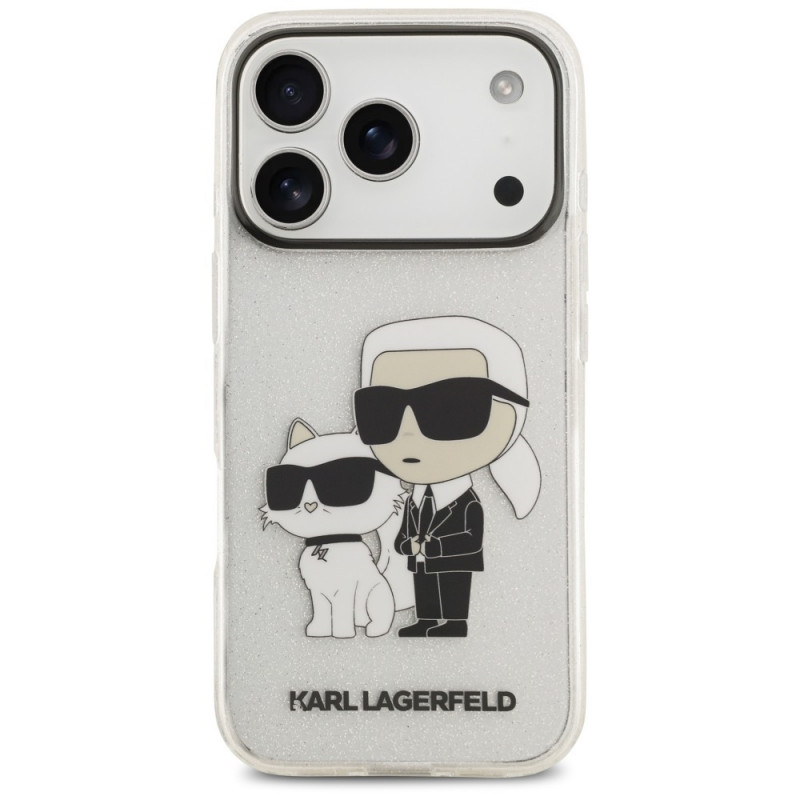 Karl Lagerfeld IML NFT Glitter Karl&Choupette dėklas KF003400, skirtas Apple iPhone 18 Pro Max / 17 Pro Max, skaidrus