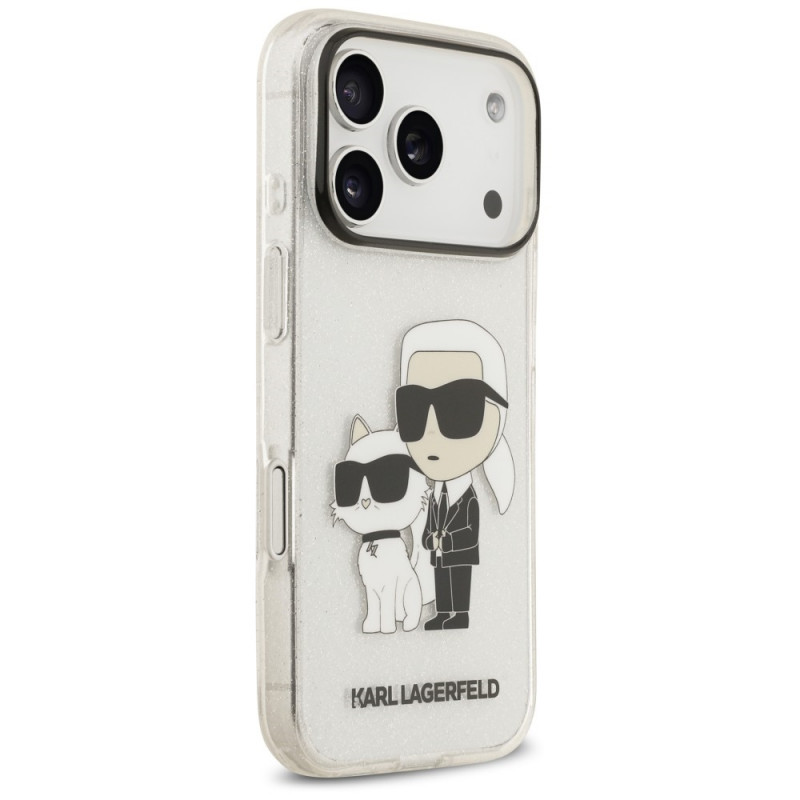 Karl Lagerfeld IML NFT Glitter Karl&Choupette dėklas KF003400, skirtas Apple iPhone 18 Pro Max / 17 Pro Max, skaidrus
