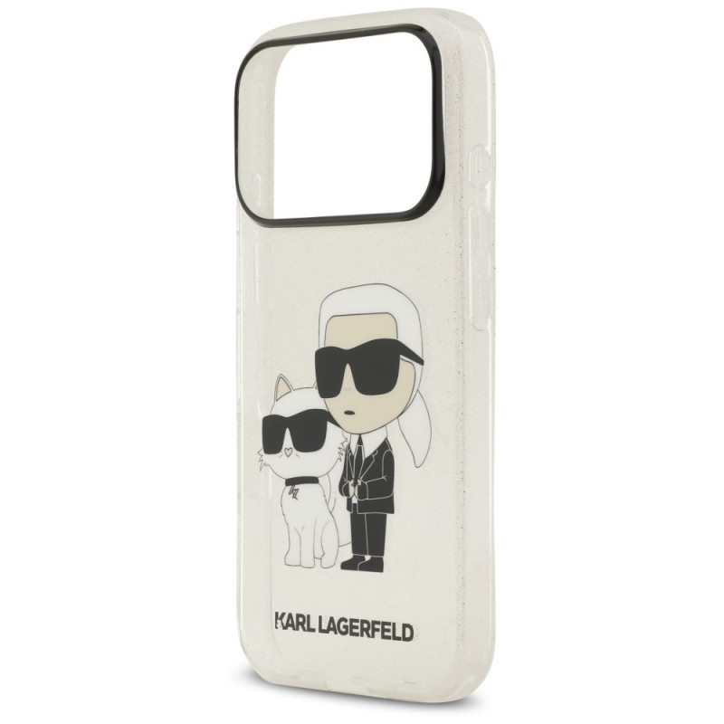 Karl Lagerfeld IML NFT Glitter Karl&Choupette dėklas KF003400, skirtas Apple iPhone 18 Pro Max / 17 Pro Max, skaidrus