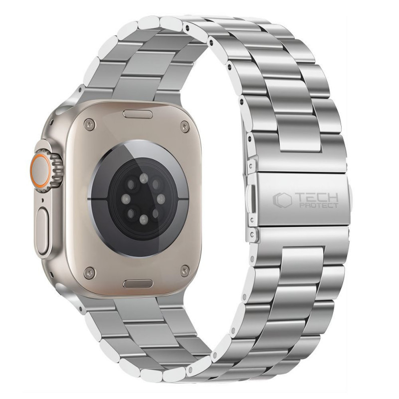 Tech-Protect Stainless nerūdijančio plieno dirželis, skirtas Apple Watch 8 / 9 / 10 / 11 / 12 / SE / Ultra (44 / 45 / 46 / 49 mm), sidabrinis