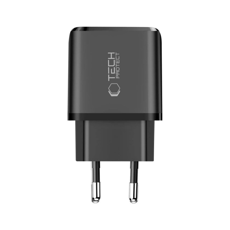 Tech-Protect NCA20 USB-A / USB-C sieninis įkroviklis PD 20W / QC3.0, juodas