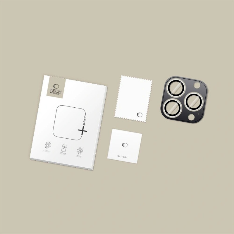 Tech-Protect Camring Fit+ fotoaparato objektyvo apsauginiai dangteliai, skirti Apple iPhone 14 Pro / 14 Pro Max / 15 Pro / 15 Pro Max / 16 Pro / 16 Pro Max / 17 Pro / 17 Pro Max, sidabrinė