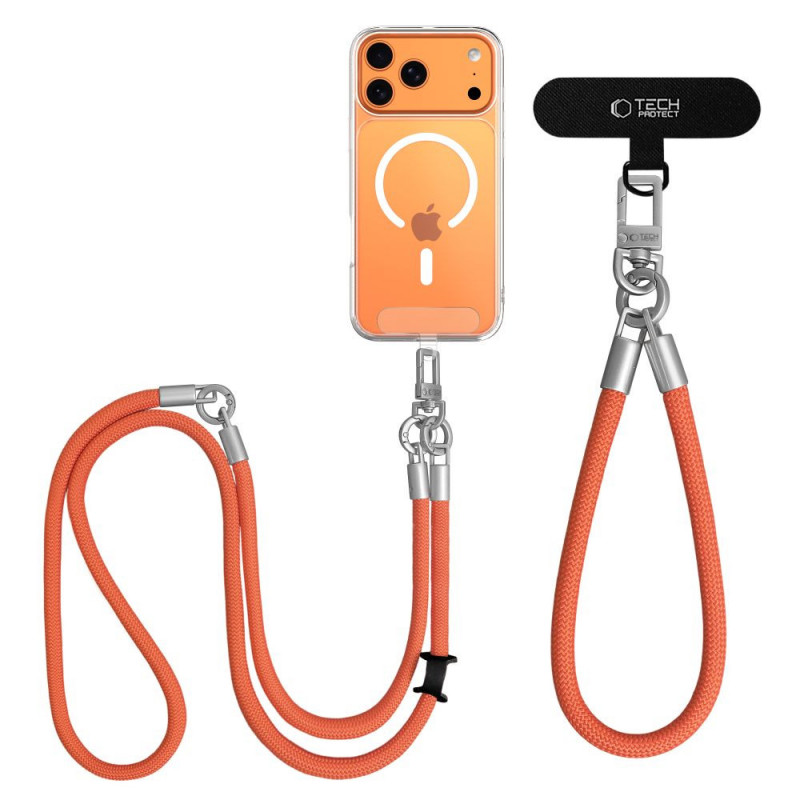 Tech-Protect C10S Rope Crossbody & Wrist telefono dirželių rinkinys, oranžinė/titano