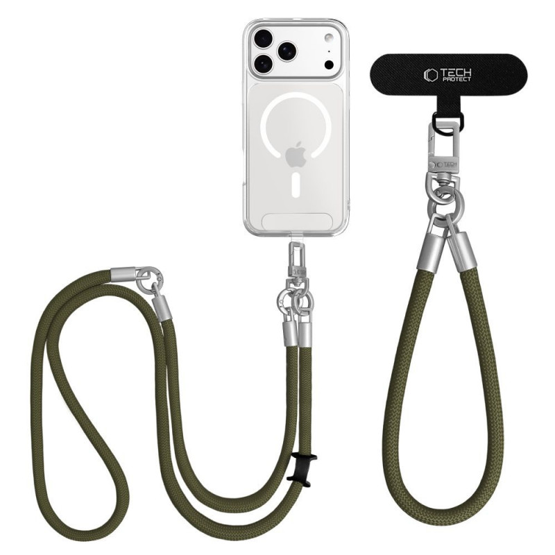 Tech-Protect C10S Rope Crossbody & Wrist telefono dirželių rinkinys, alyvuogių žalia/titano