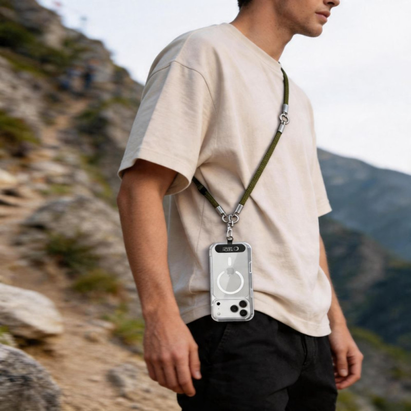 Tech-Protect C10S Rope Crossbody & Wrist telefono dirželių rinkinys, alyvuogių žalia/titano