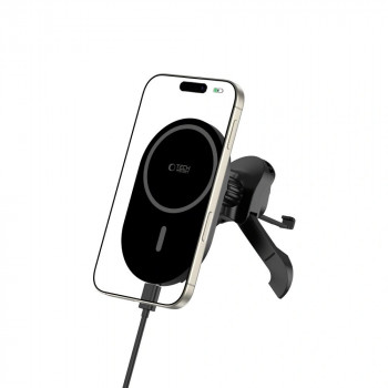 Tech-Protect MM15W-V6 magnetinis MagSafe stabilus automobilinis laikiklis į ventiliacijos groteles su 15W belaidžiu įkrovikliu, juodas