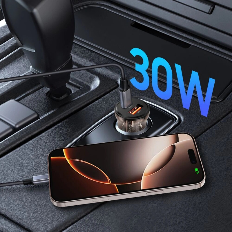Tech-Protect CC01 2 prievadų automobilinis įkroviklis USB-A / USB-C, PD 30W / QC 3.0, juodas