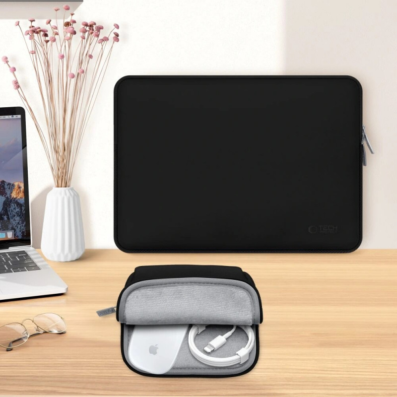Tech-Protect NeoSlim THP3383 nešiojamojo kompiuterio 13-14 colių dėklas su aksesuarų krepšeliu, juodas