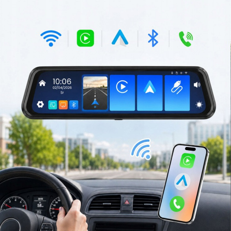 ORLLO Autoplay PRO 4K priekinė ir galinė automobilinė vaizdo kamera, GPS, Wi-Fi