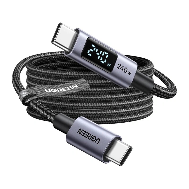 Ugreen L530 USB-C į USB-C kabelis, PD 240 W, 480 Mbps, su ekranu, 2 m, juodas