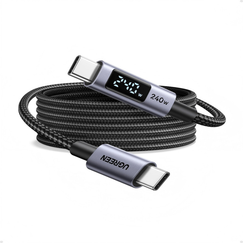 Ugreen L530 USB-C į USB-C kabelis, PD 240 W, 480 Mbps, su ekranu, 2 m, juodas