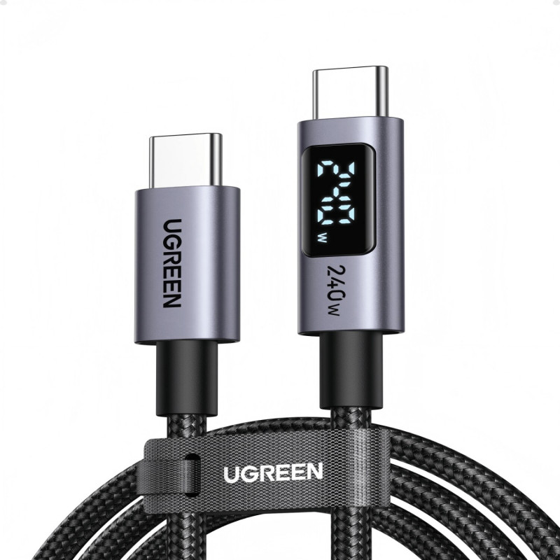 Ugreen L530 USB-C į USB-C kabelis, PD 240 W, 480 Mbps, su ekranu, 2 m, juodas