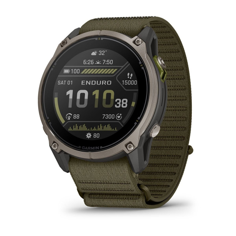Garmin Enduro 4 GPS išmanusis laikrodis su tamsiai alyvuogių spalvos ComfortFit audinio dirželiu (010-04799-01)