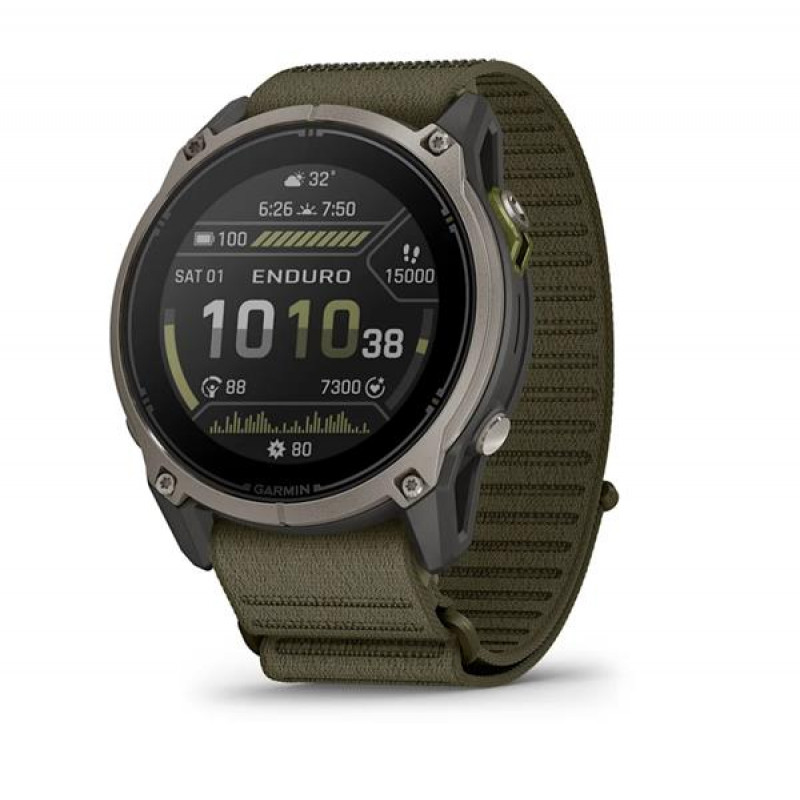 Garmin Enduro 4 GPS išmanusis laikrodis su tamsiai alyvuogių spalvos ComfortFit audinio dirželiu (010-04799-01)