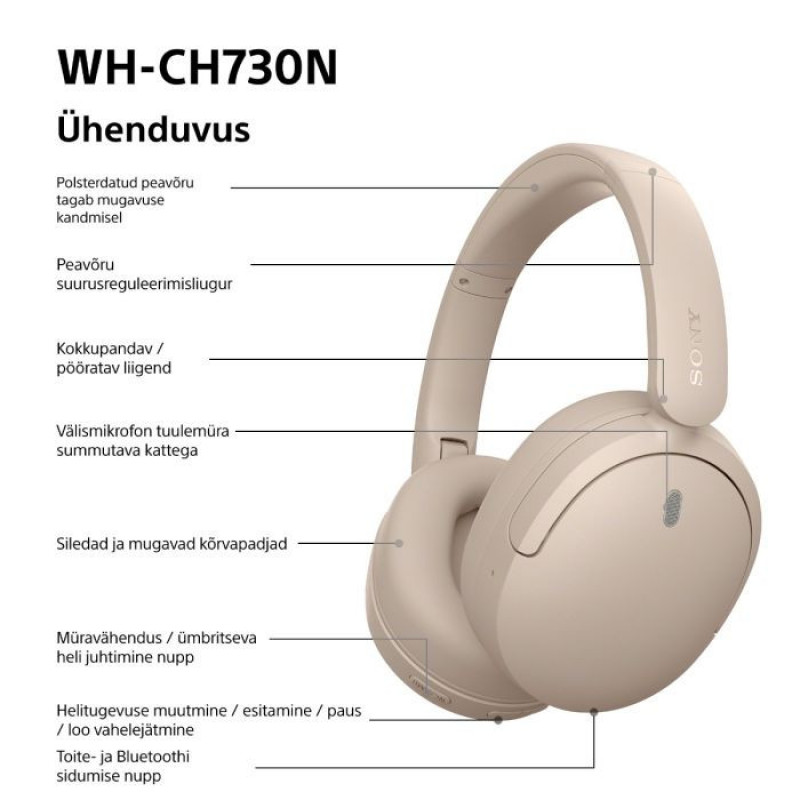 Sony WH-CH730N Bluetooth ausinės, dengiančios ausis, su mikrofonu, smėlio spalvos