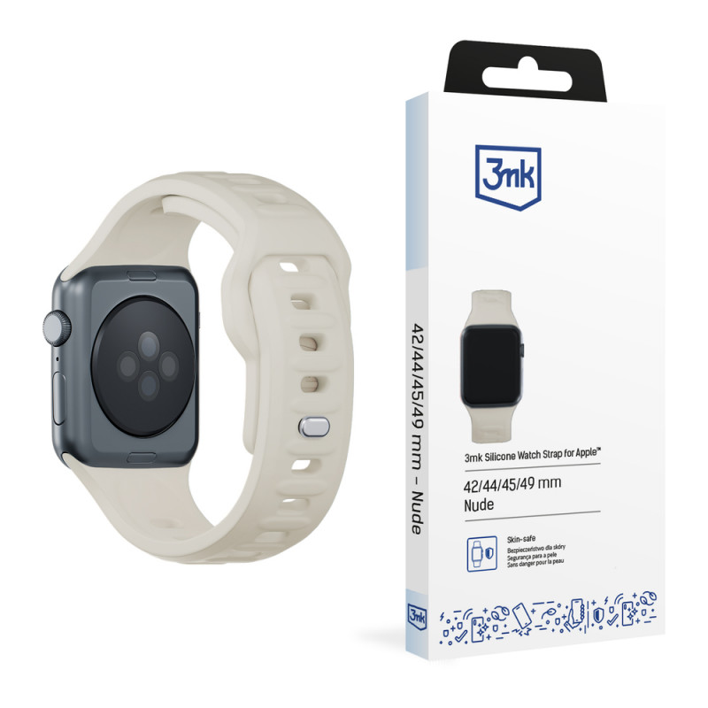 3mk silikoninis laikrodžio dirželis, skirtas Apple Watch 42/44/45/49 mm, smėlio spalvos